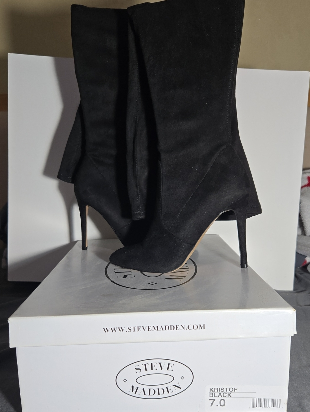 Steve Madden Black Suede Stiletto Knee Boots